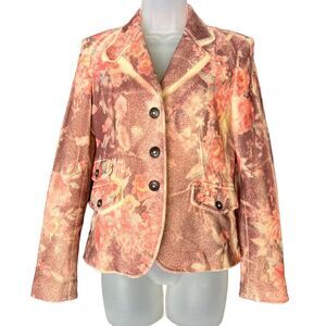 Blue Les Copains Size 8 Cashmere Wool Blend Felt Blazer Photo Print Jacket EU42